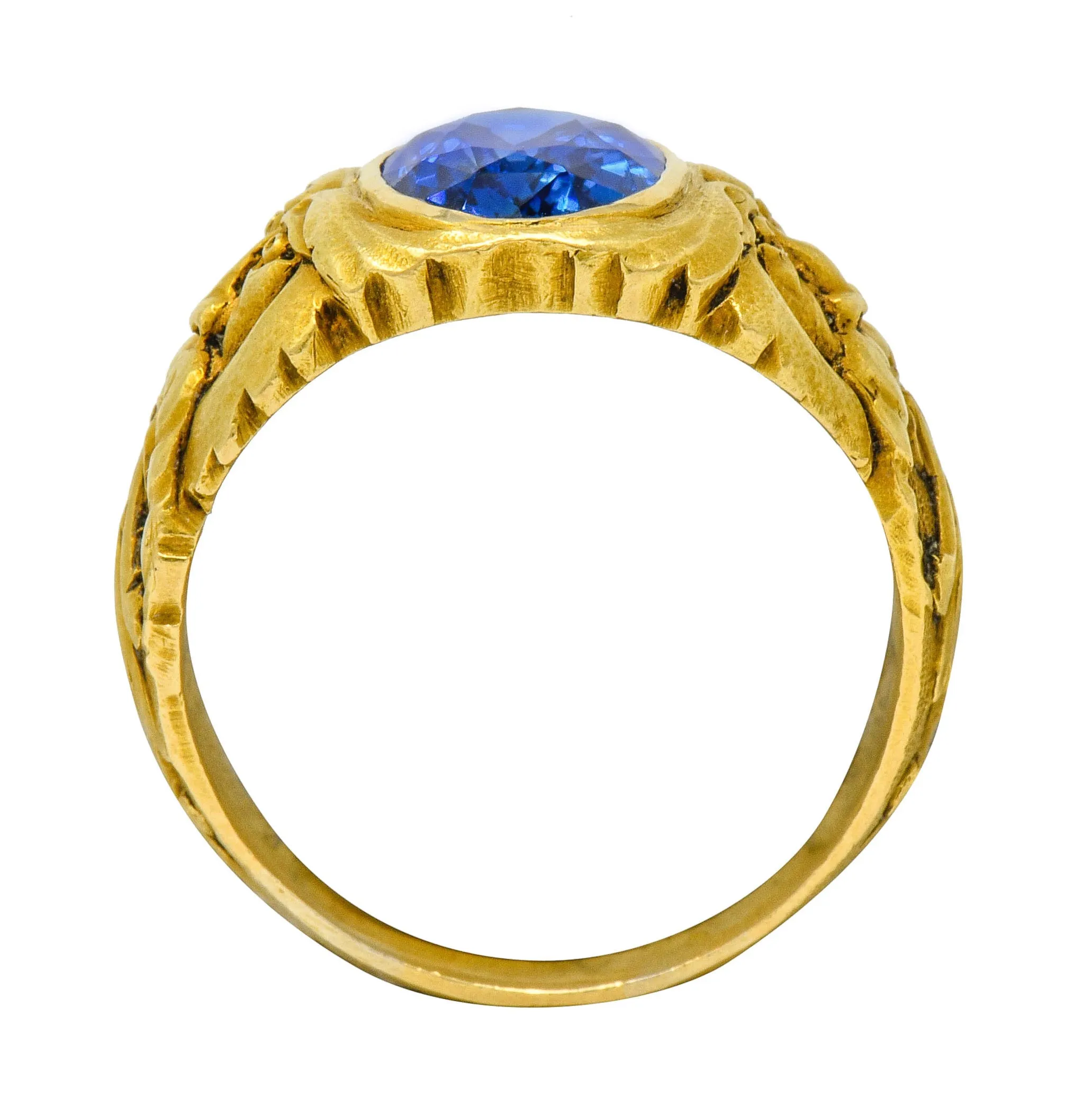 French Victorian 3.00 CTW No Heat Burma Sapphire 18 Karat Gold Anemoi God Of Wind Ring GIA