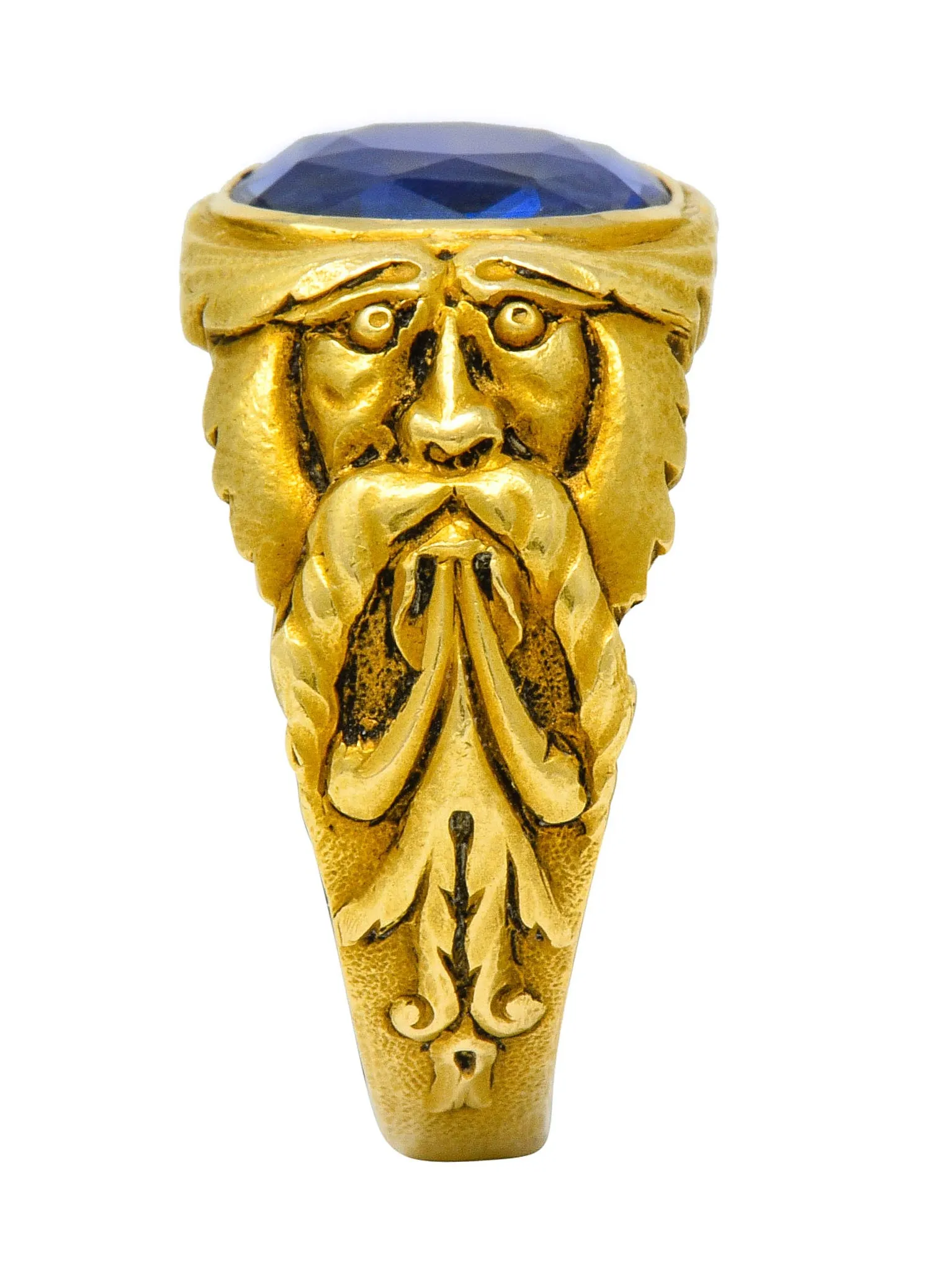 French Victorian 3.00 CTW No Heat Burma Sapphire 18 Karat Gold Anemoi God Of Wind Ring GIA