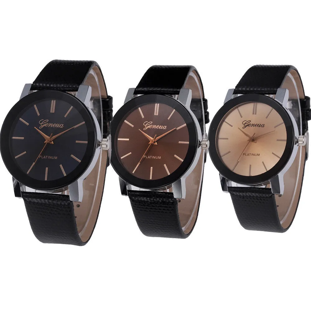 Geneva Quartz Watch Women Luxury Dress Clock Big Dial PU Leather Band Relogio Feminino