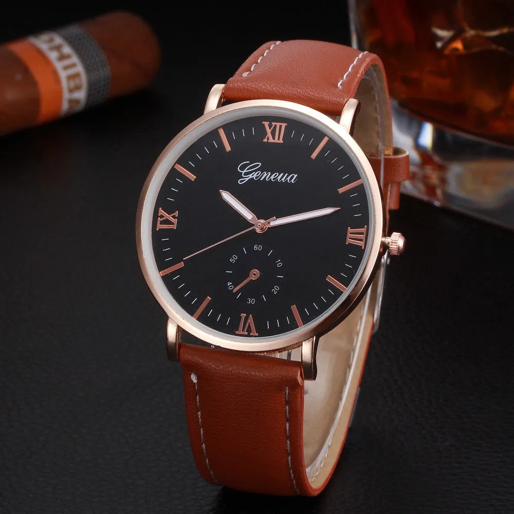 Geneva Watch Men Top Luxury Military Army Retro Design PU Leather Band Analog Quartz Clock Relogio Masculino