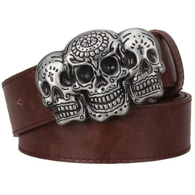 Hip Hop Style Retro Devil Skull Metal Buckle Leather Belt for Men