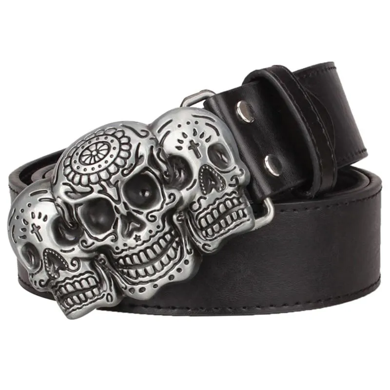 Hip Hop Style Retro Devil Skull Metal Buckle Leather Belt for Men