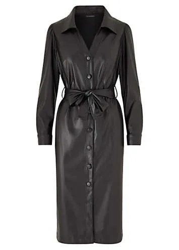 Kaleidoscope Black Faux Leather PU Shirt Dress | Kaleidoscope