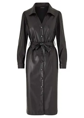 Kaleidoscope Black Faux Leather PU Shirt Dress | Kaleidoscope