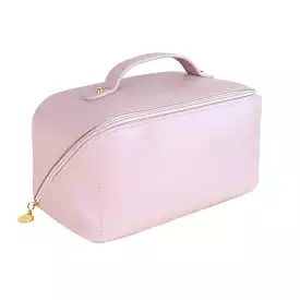 Large Travel Cosmetic Bag Portable Make up Makeup Bag Waterproof PU Leather Storage Pink