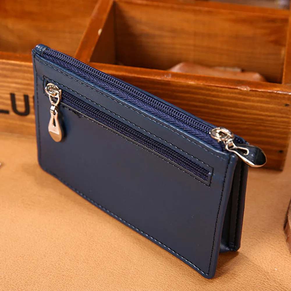 Men ID Holder Slim Mini Wallet Cow PU Leather Purse Credit Card Case Bolso Masculino