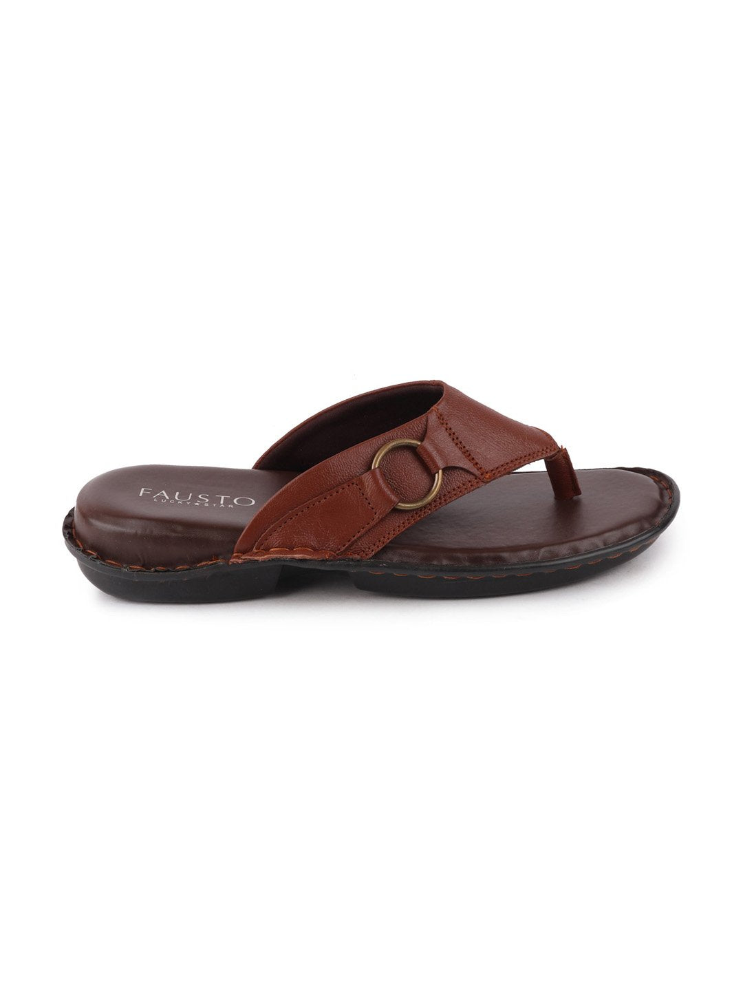 Men Tan Casual Leather Slip-On Outdoor Slippers