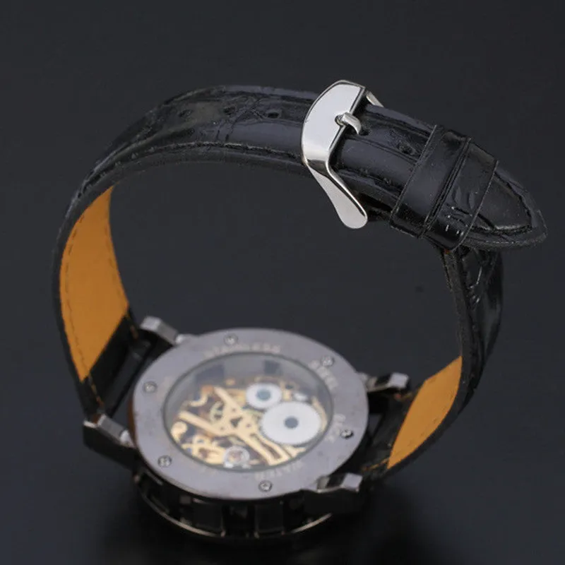 Men Watch Top Luxury Classic PU Leather Dial Skeleton Mechanical Military Army Relogio Masculino Watch