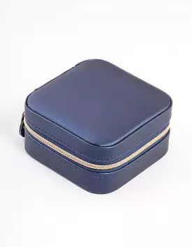 Navy Faux Leather Compact Jewellery Box