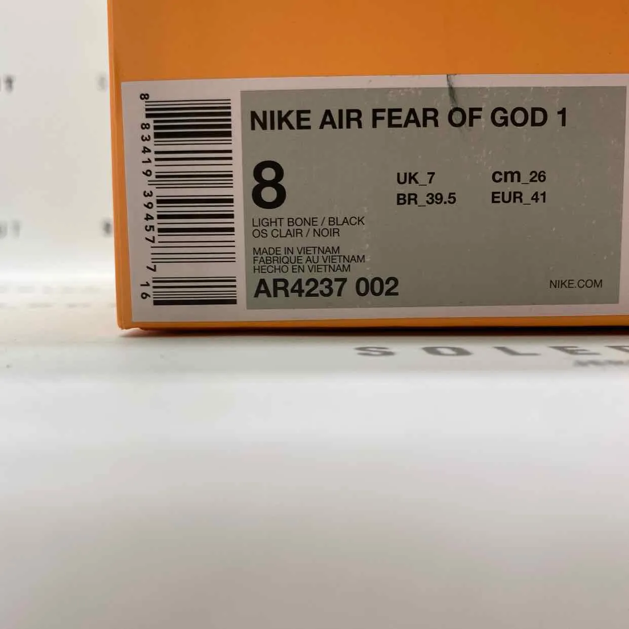 Nike Air Fear of God 1 Light Bone 2019 New Size 8