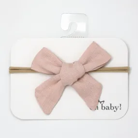 oh baby! School Girl Bow Linen Nylon Headband - Medium Bow - Blush