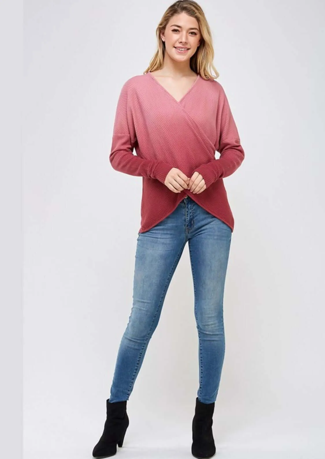 Overlap Ombre Cotton Thermal Top Made in USA