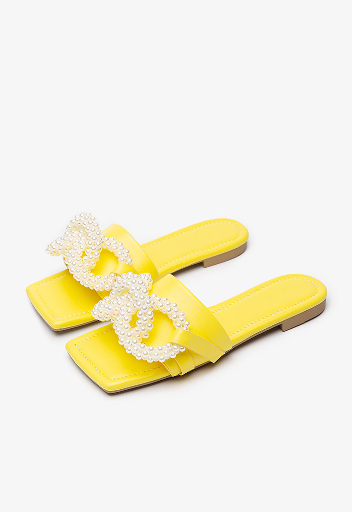 Pearly Linked PU Leather Slides