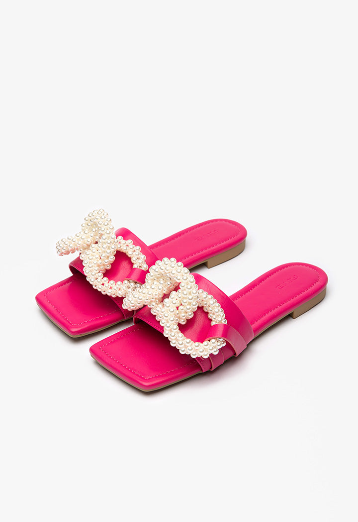 Pearly Linked PU Leather Slides