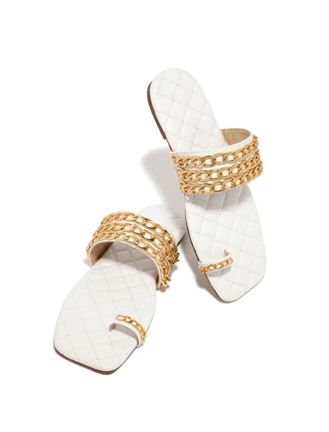 Pu Leather Chain Detailed Flat Slides