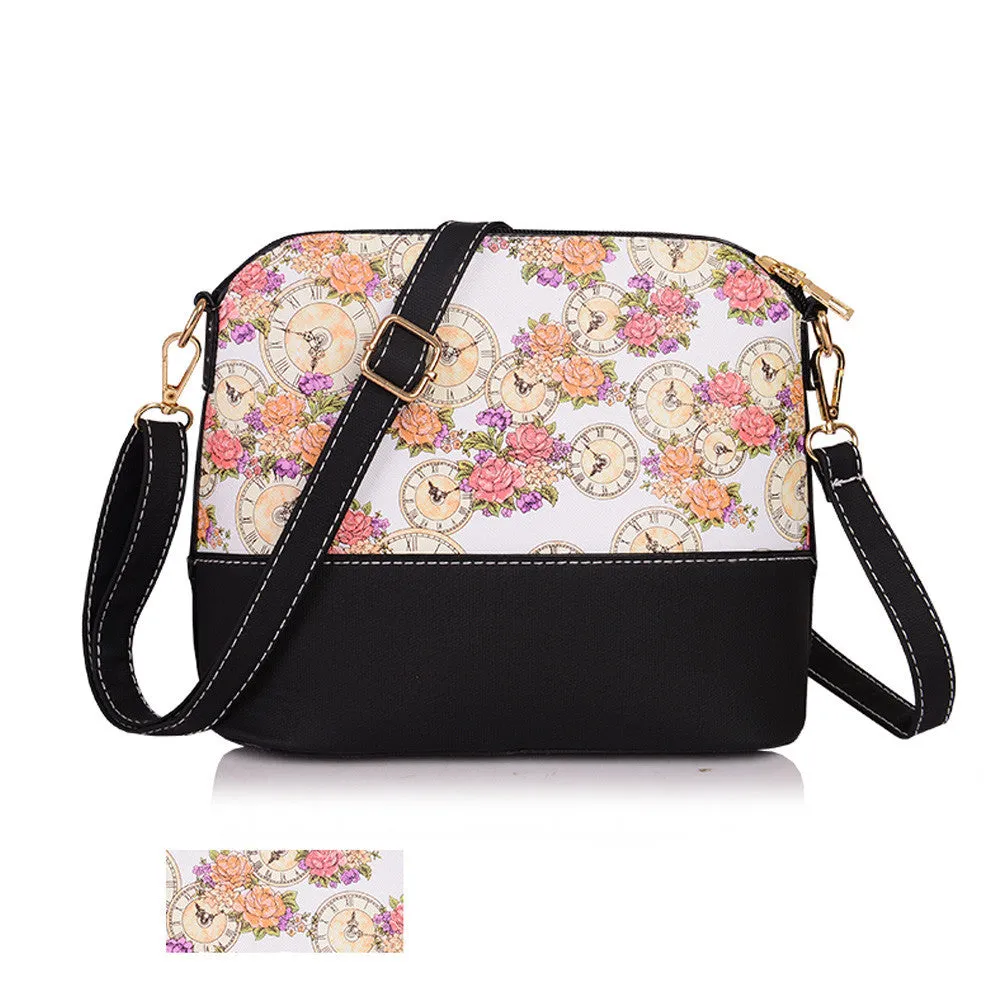 PU Leather Women Handbag Floral Patchwork Retro Shoulder Bag Famous Women Bag Casual Tote sac