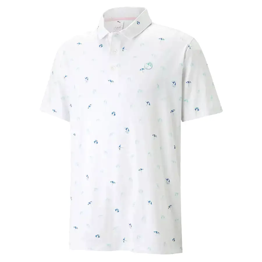 Puma AP CLOUDSPUN Dancing Umbrellas Men's Golf Polo - White