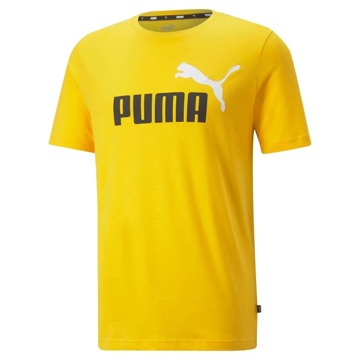 PUMA MEN'S ESSENTIALS+ 2 COLOUR LOGO YELLOW TEE