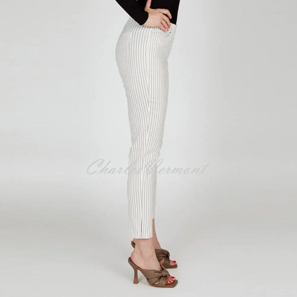 Robell Bella 09 - 7/8 Cropped Slim Fit Stripe Trouser 52483-54375-14 (Beige / White)