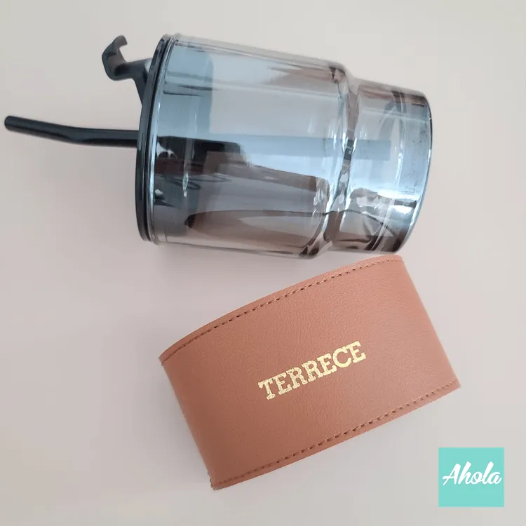 【Sero】Personalized PU Leather Glass Sleeve Tumbler with Glass Straw/Plastic Lid 燙字皮套玻璃杯連杯蓋/飲管