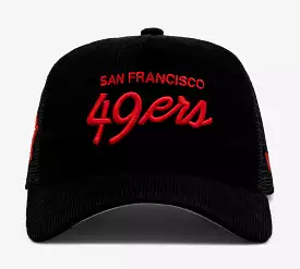 Shoe Palace Exclusive San Francisco 49ers Script Corduroy 9Forty Trucker Mens Hat (White/Red)