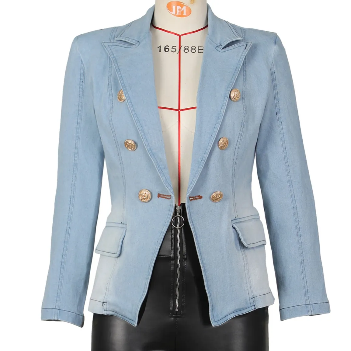 Slim Double-Breasted Denim Suit Jacket