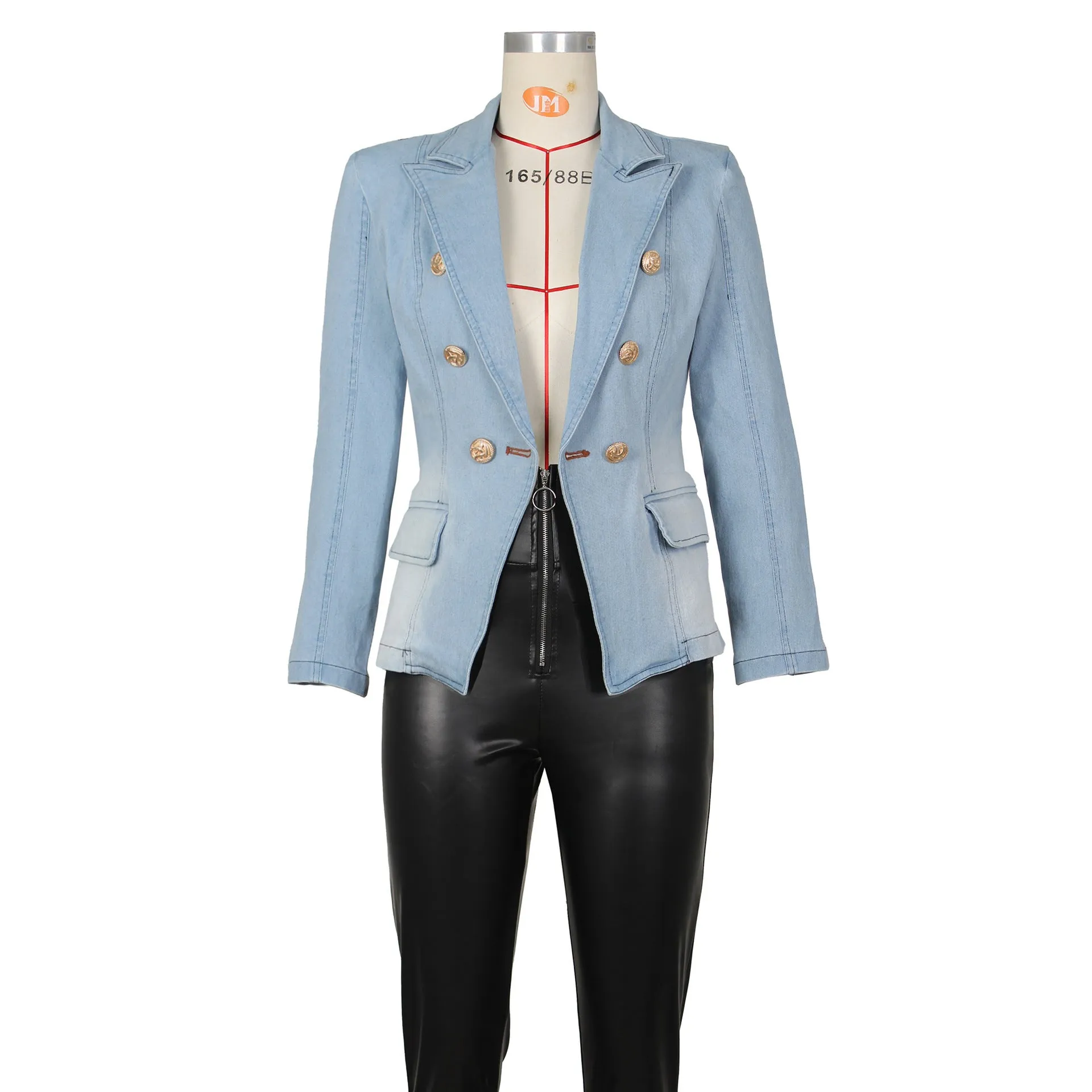 Slim Double-Breasted Denim Suit Jacket