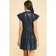 Sofia Deep Navy Pu Leather PINCH Mini Dress-SALE