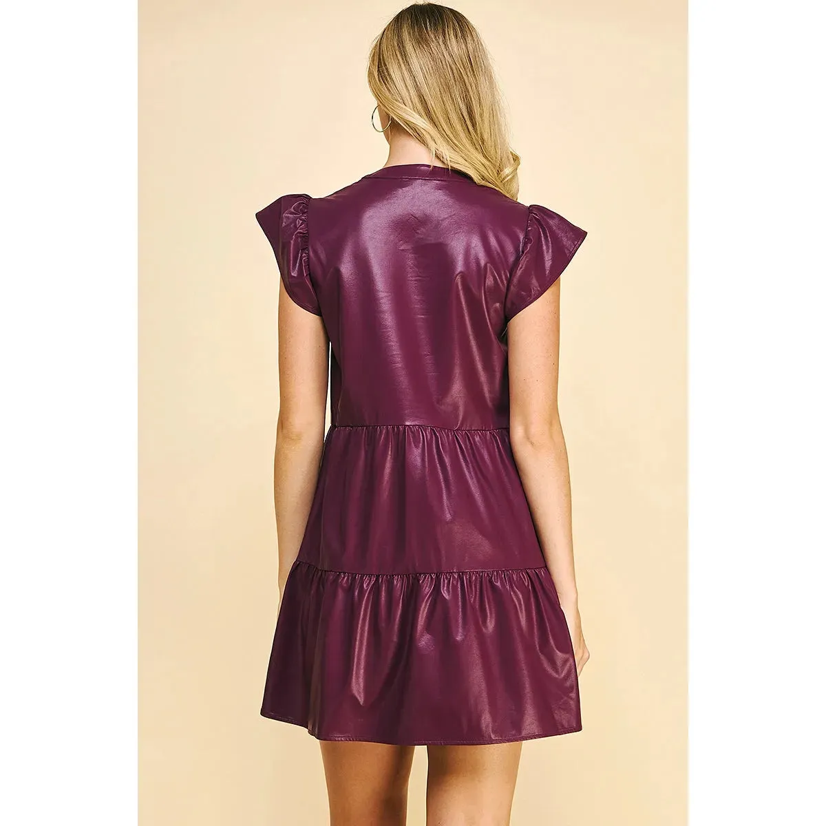 Sofia Eggplant Pu Leather PINCH Mini Dress-SALE