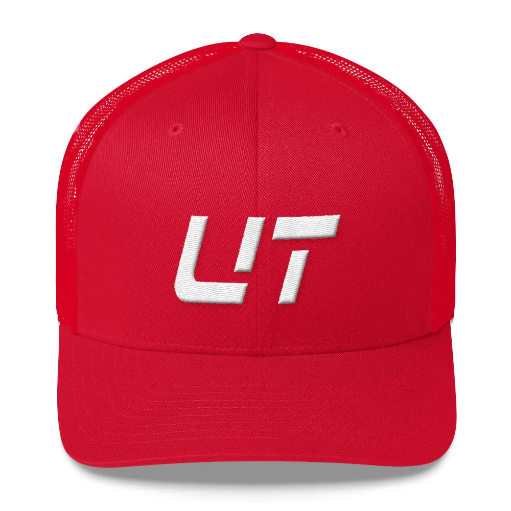 Utah - Mesh Back Trucker Cap - White Embroidery - UT - Many Hat Color Options Available