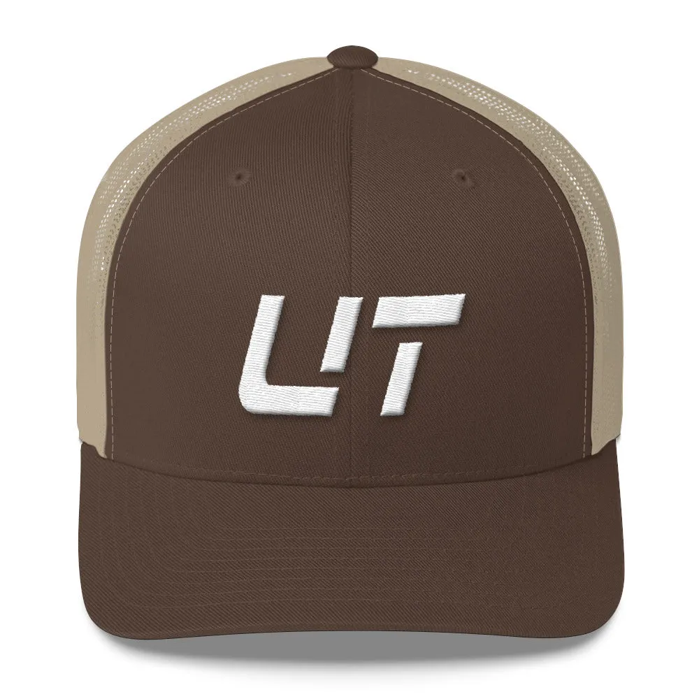 Utah - Mesh Back Trucker Cap - White Embroidery - UT - Many Hat Color Options Available