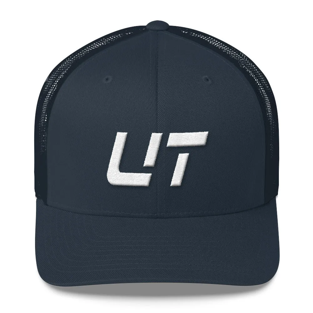 Utah - Mesh Back Trucker Cap - White Embroidery - UT - Many Hat Color Options Available