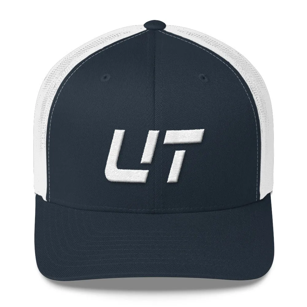 Utah - Mesh Back Trucker Cap - White Embroidery - UT - Many Hat Color Options Available