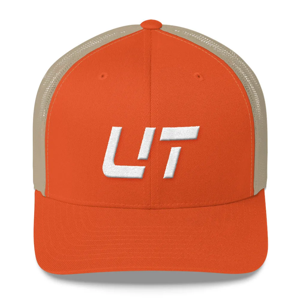 Utah - Mesh Back Trucker Cap - White Embroidery - UT - Many Hat Color Options Available