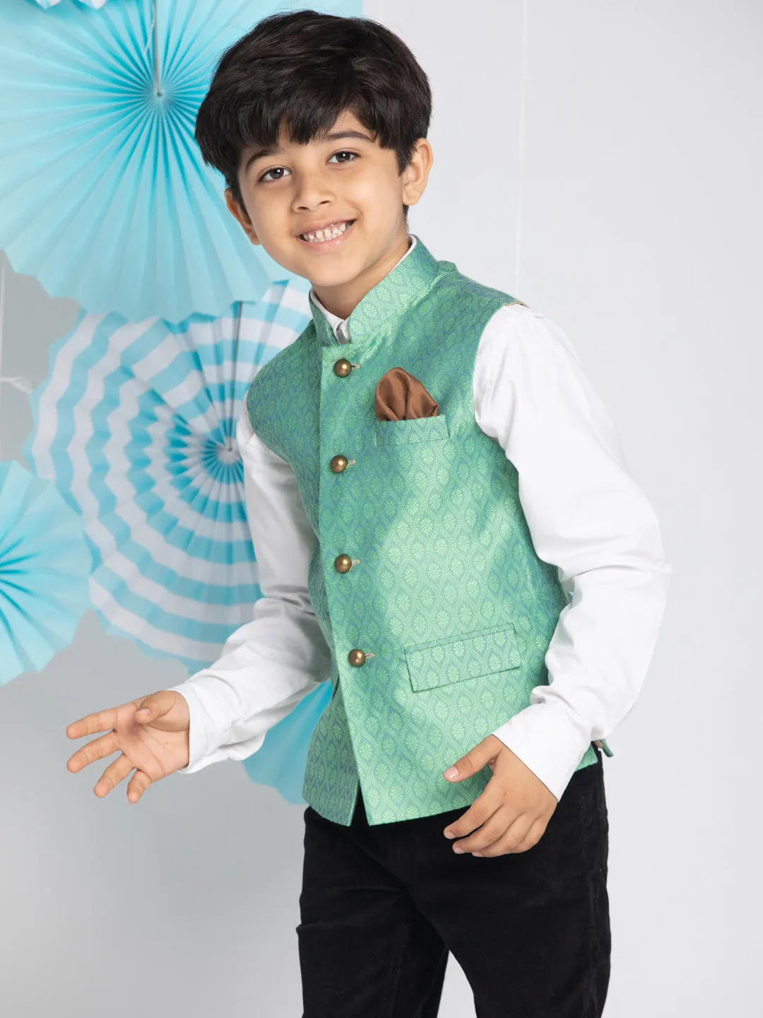 Vastramay Boys Green Nehru Jacket