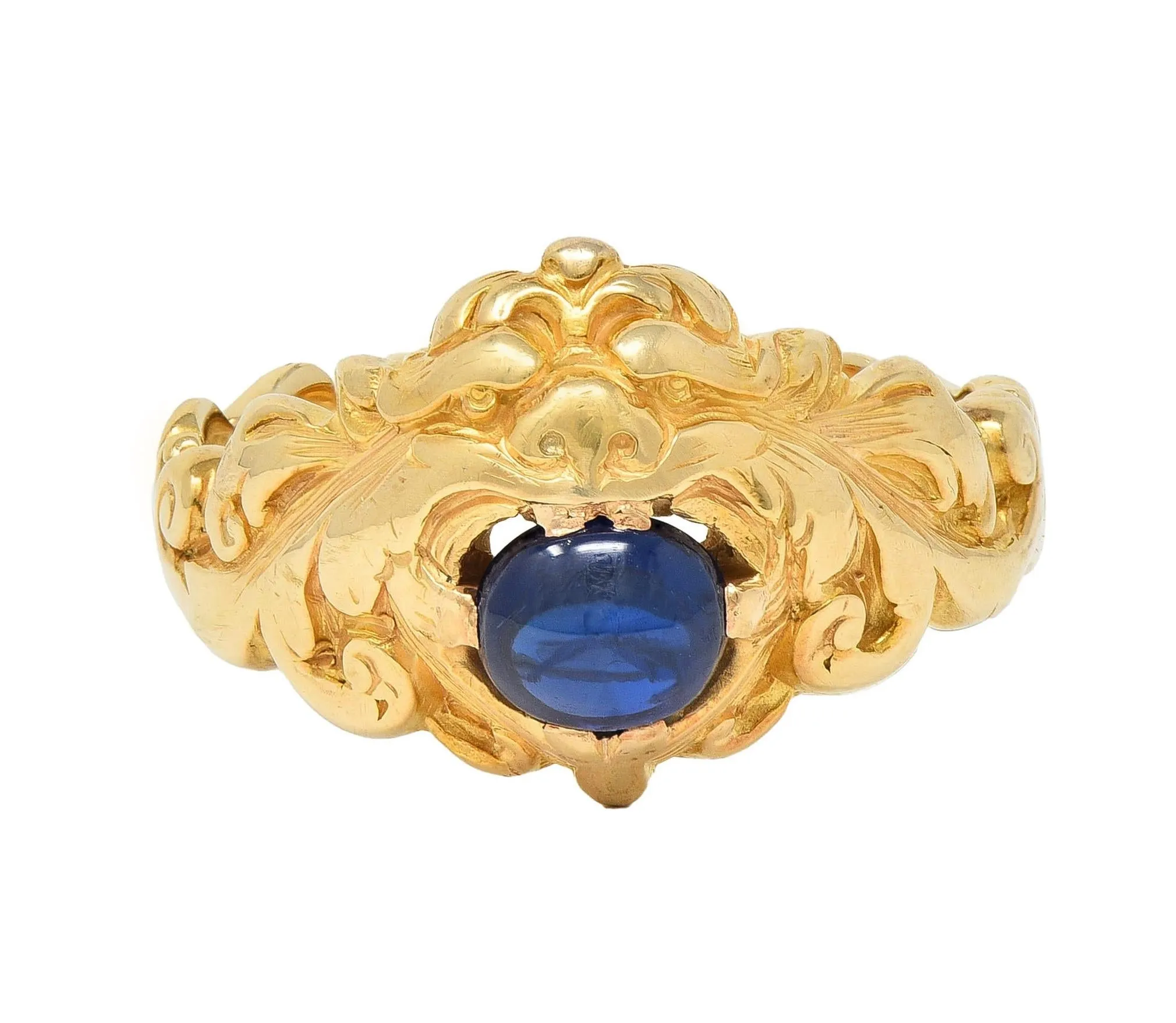 Victorian Sapphire 14 Karat Yellow Gold God Of Wind Unisex Antique Ring