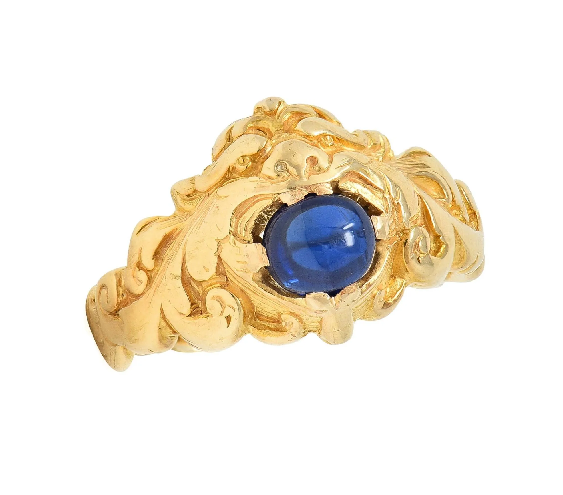 Victorian Sapphire 14 Karat Yellow Gold God Of Wind Unisex Antique Ring