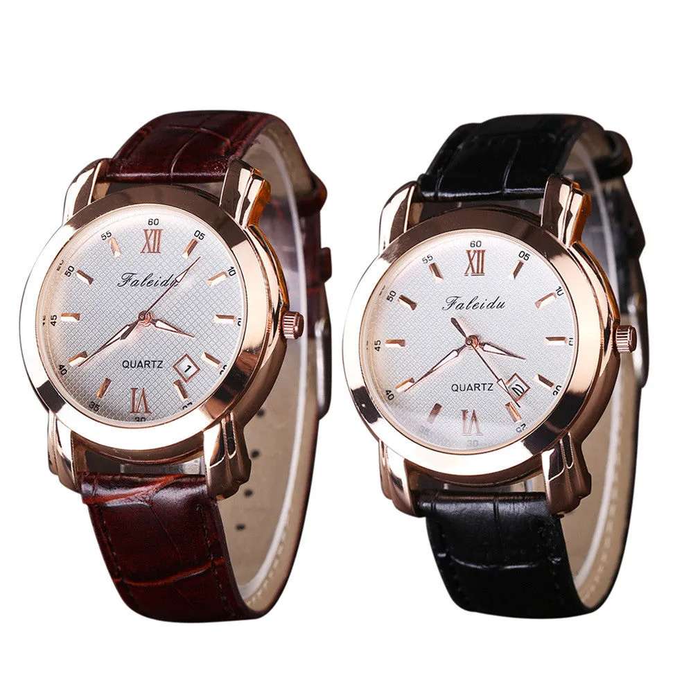 Watch Men Date Relojes Retro Design Quartz Watces Simple Style PU Leather Wristwatch Relogio Masculino Famous Gift