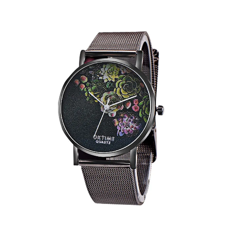 Watch Women Dress Clock Retro Design Flower Pattern PU Leather Band Analog Quartz Relogio Feminino Gift