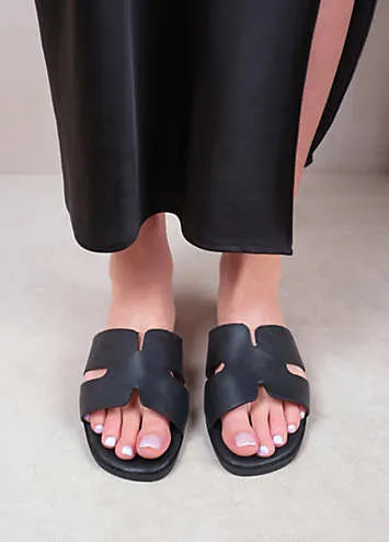 Where’s That From Mae Wide Fit PU Strap Sandals in Black Faux Leather | Grattan