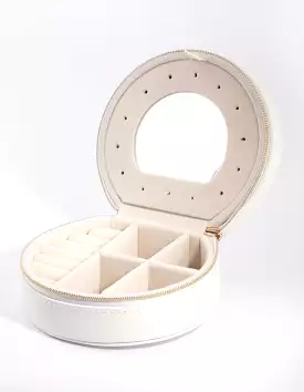 White Faux Leather Mirror Travel Jewellery Box