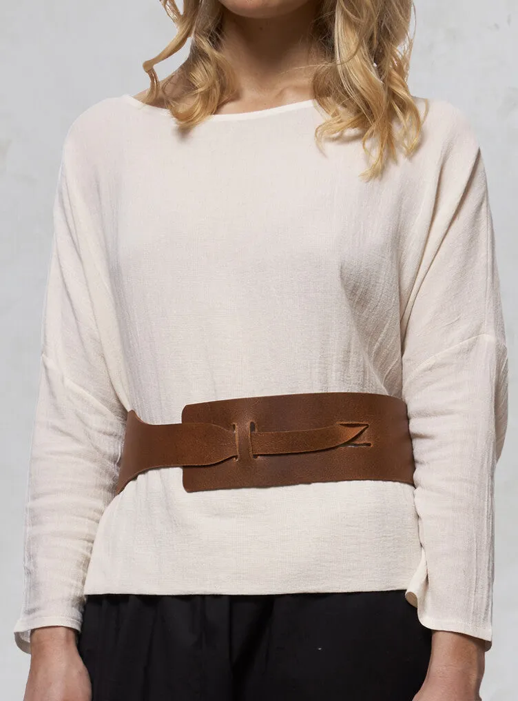 Wide Leather Belt in Cuio