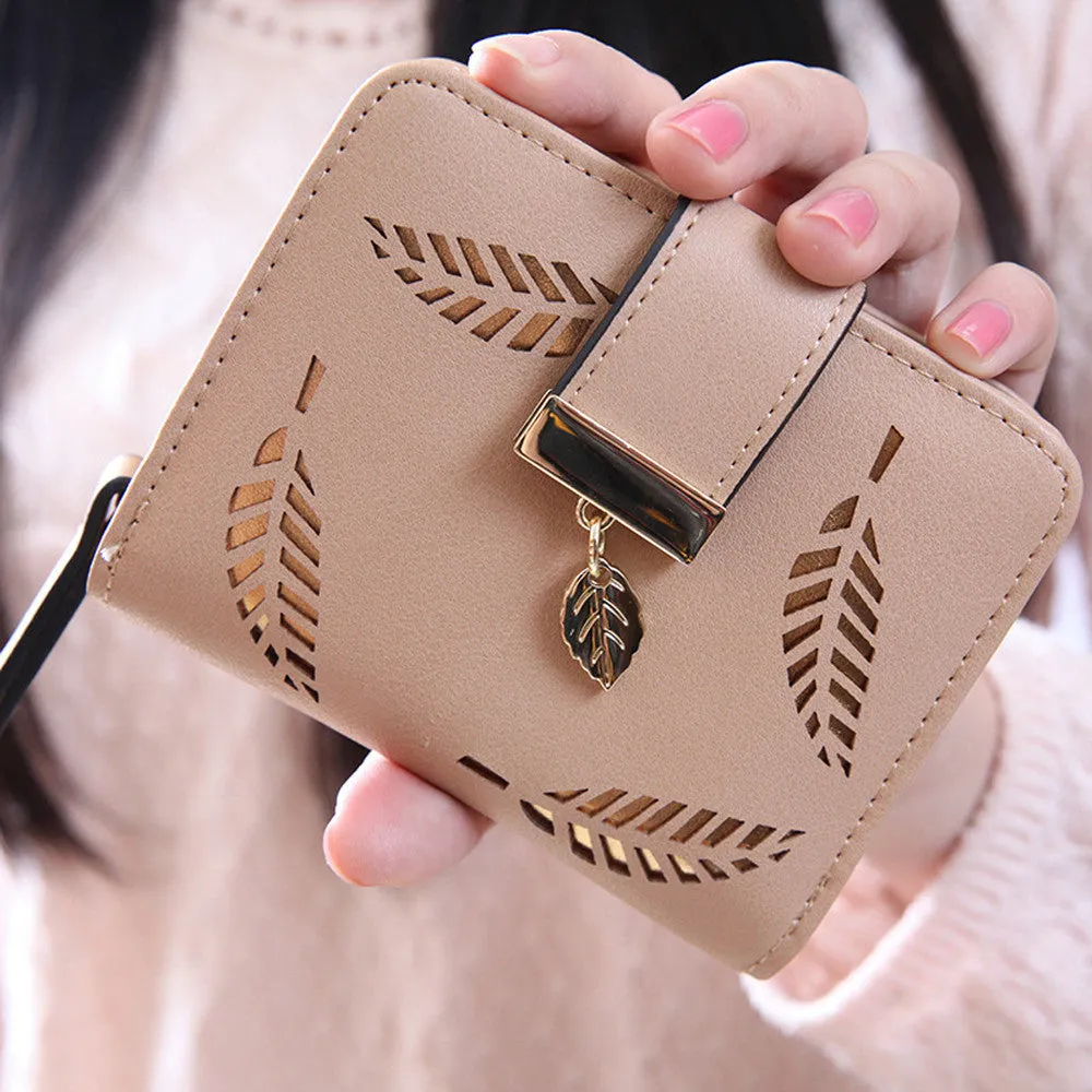 Women Bifold Wallet Leaf Pattern PU Leather Clutch Card Holder Purse Handbag bolsa feminina