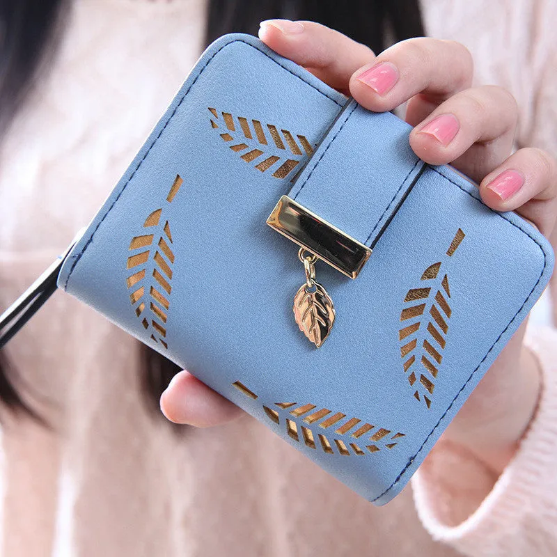 Women Bifold Wallet Leaf Pattern PU Leather Clutch Card Holder Purse Handbag bolsa feminina