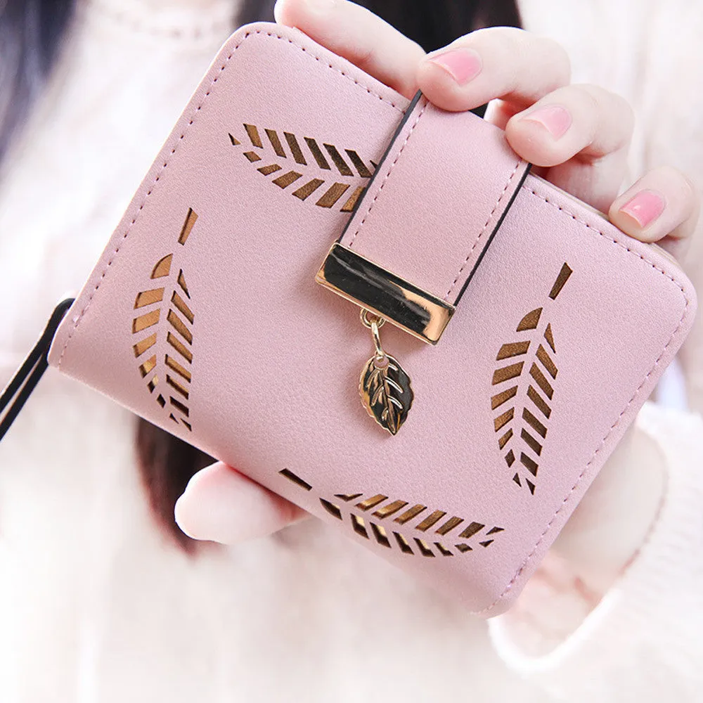 Women Bifold Wallet Leaf Pattern PU Leather Clutch Card Holder Purse Handbag bolsa feminina