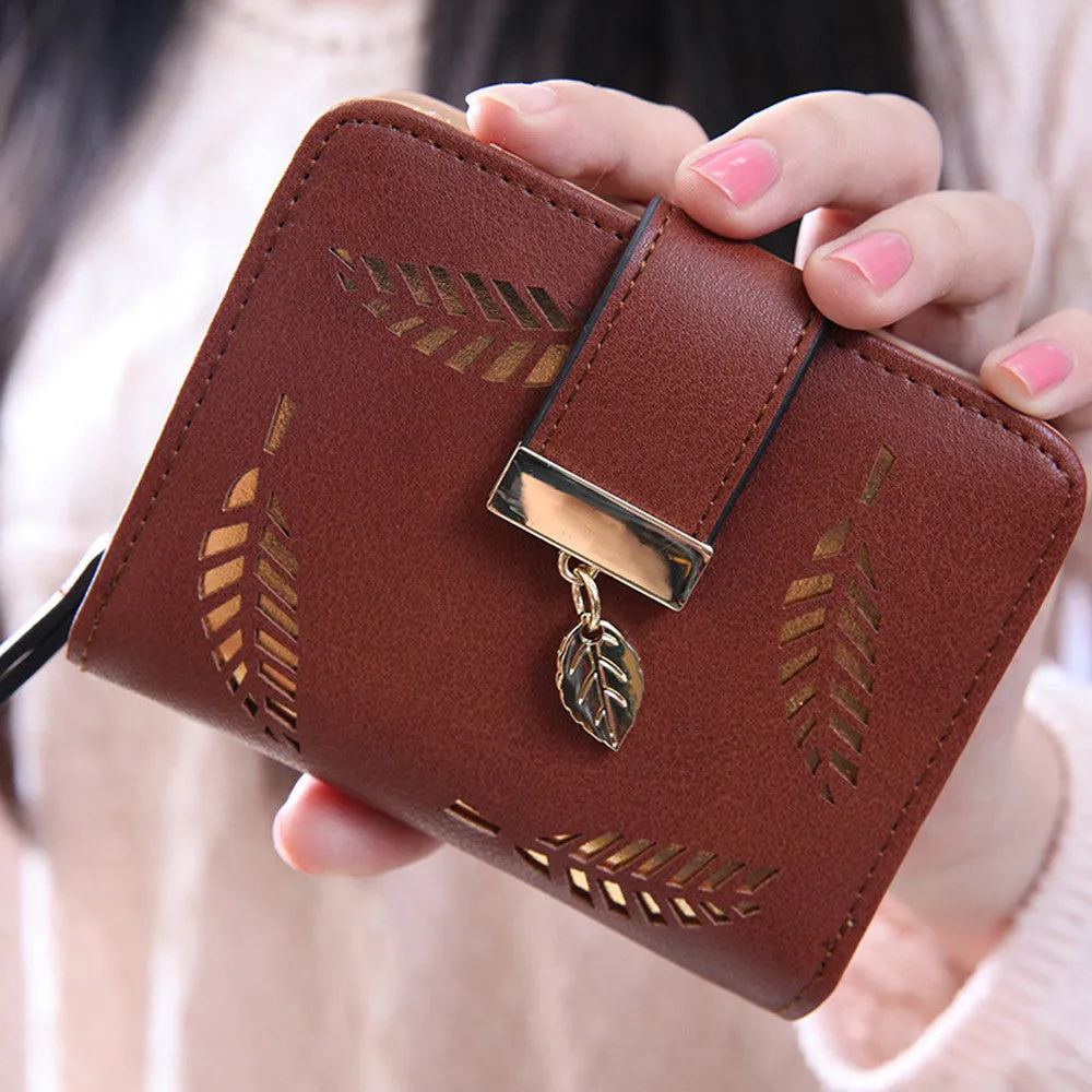 Women Bifold Wallet Leaf Pattern PU Leather Clutch Card Holder Purse Handbag bolsa feminina