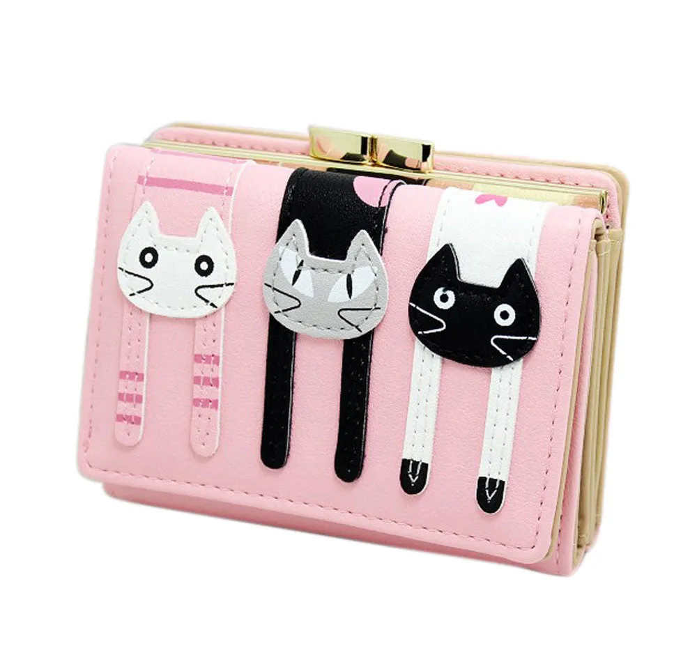 Women Wallet Luxury Cat Pattern Button Clutch PU Leather Purse Lady Short Bag bolsa