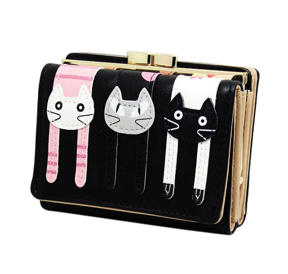 Women Wallet Luxury Cat Pattern Button Clutch PU Leather Purse Lady Short Bag bolsa