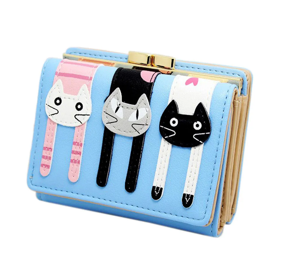 Women Wallet Luxury Cat Pattern Button Clutch PU Leather Purse Lady Short Bag bolsa