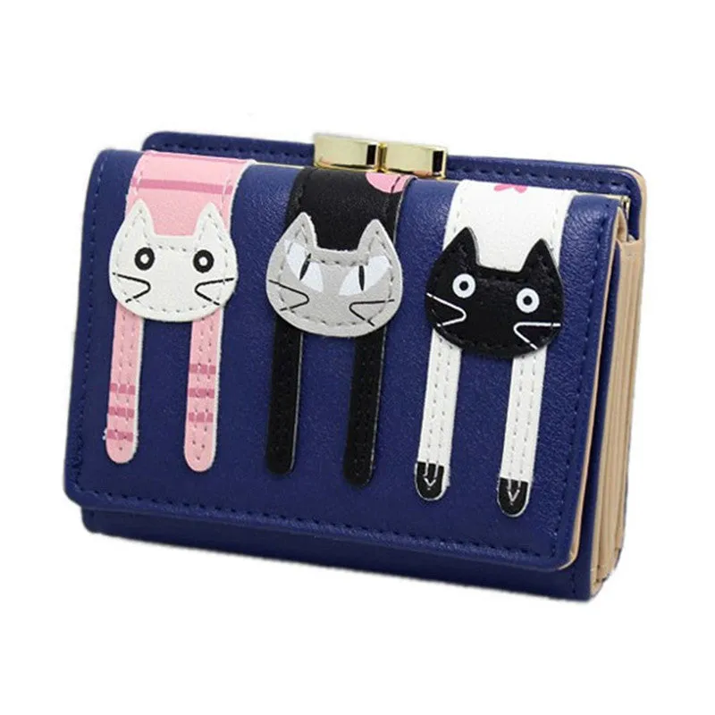 Women Wallet Luxury Cat Pattern Button Clutch PU Leather Purse Lady Short Bag bolsa